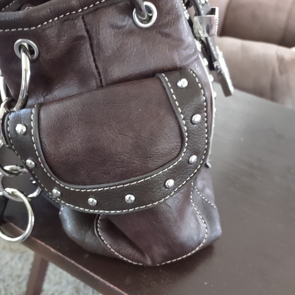 Brown Western style rhinestone concealed carry shoulder bag handbag. - Picture 6 of 10